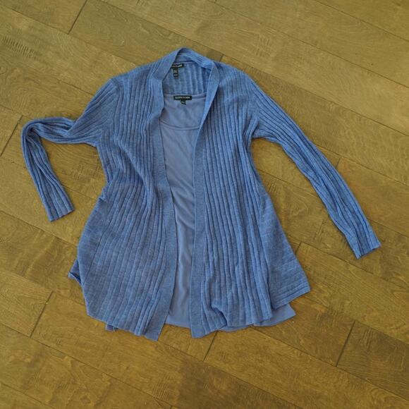 Eileen Fisher Open Front Cardigan Sz‎ XS Ribbed Purple Tencel Wool Silk Tank - Picture 1 of 7